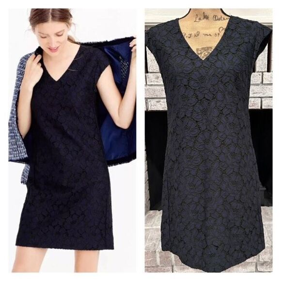J. Crew Navy & Black Lace V Neck Sheath Dress Size 4 Career Event Dress Up - Picture 1 of 15